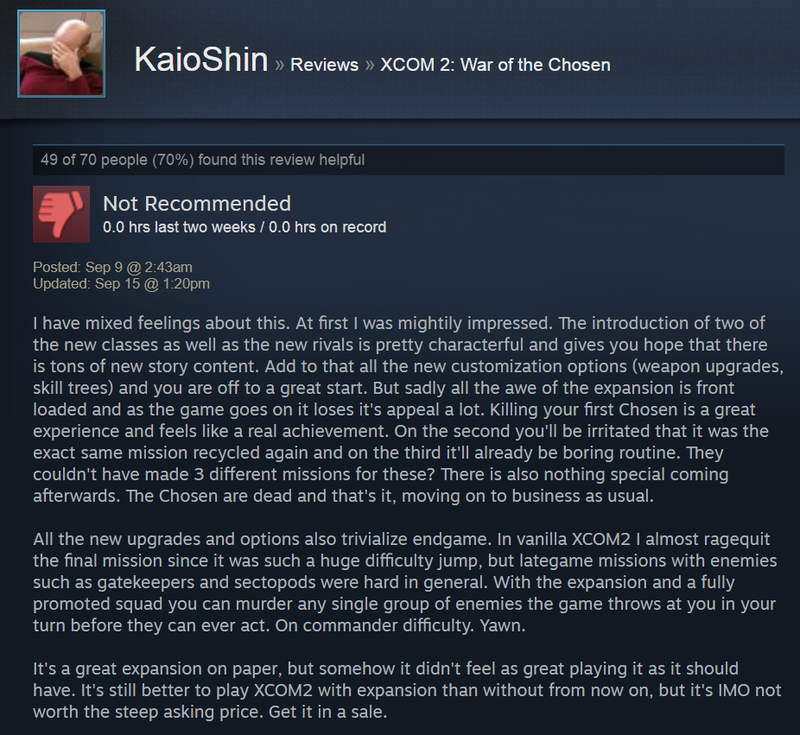 Illustration for article titled XCOM 2: War Of The Chosen, As Told By Steam Reviews